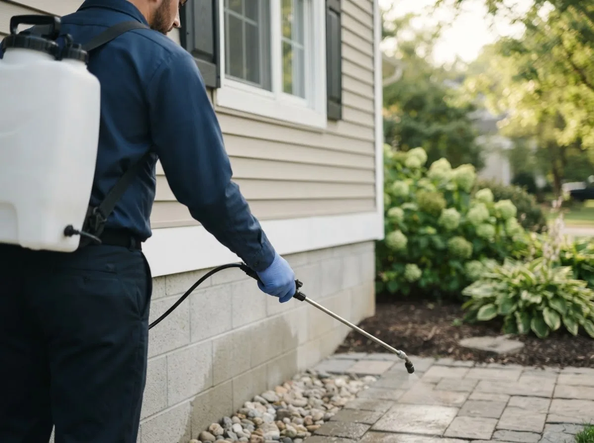 Pest control technician inspecting a home in Dakota City, NE
